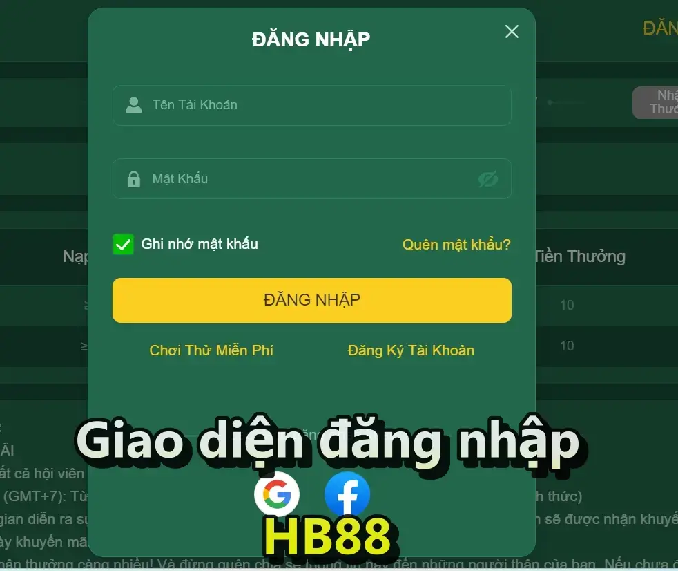 Giao diện đăng nhập HB88 